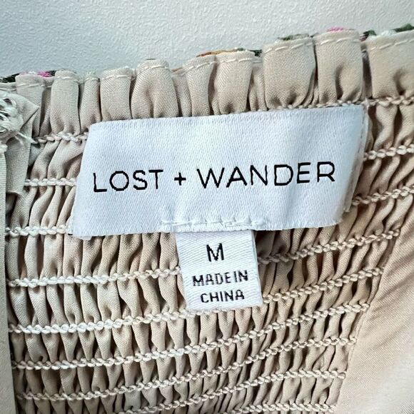 Lost + Wander Women’s Medium Getaway Island Mini Dress Shopbop Green Floral Puff - Picture 11 of 14